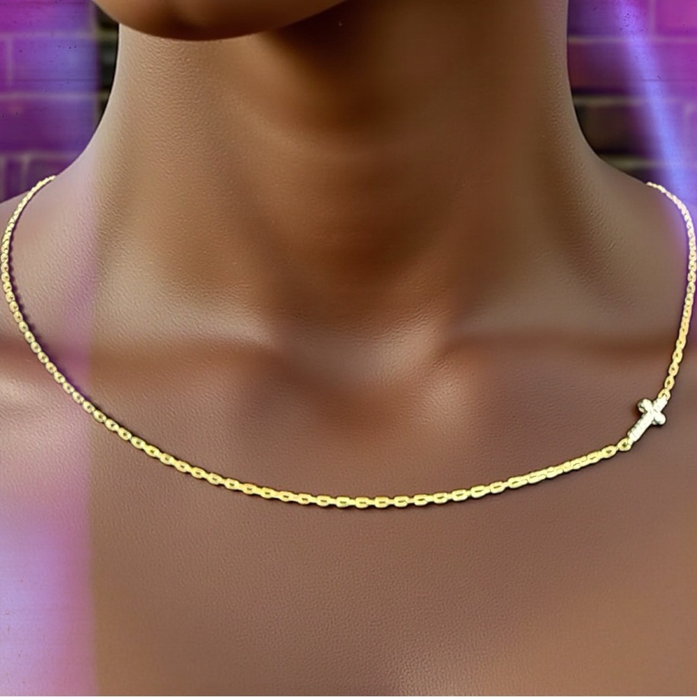 Kendra Scott Cross Inline Pave Necklace, 18k Gold Vermeil